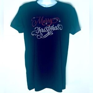 MERRY CHRISTMAS BLACK SHIRT SLEEVE GRAPIC T-SHIRT WOMENS